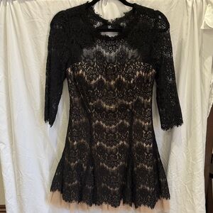 Betsy & Adam Black Lace Prom Dress